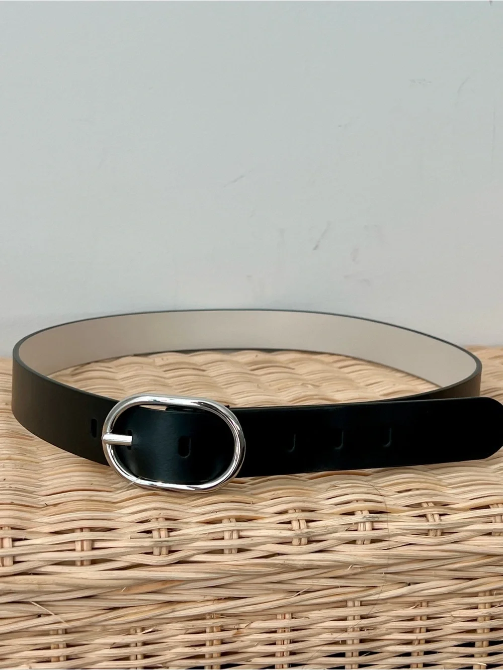 NWT Cole Haan Black Leather Belt • Silver Oval Buckle • XL